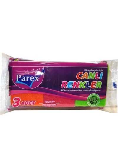 Parex Canlı Renkler Oluklu Bulaşık Süngeri 3 Adet