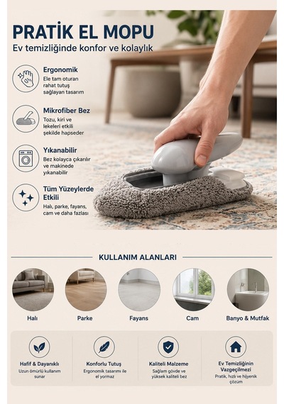 Mikrofiber Bezli El Mopu El Tipi Cam Silme Aparatı Çok Amaçlı Yüzey Temizleme Mopu Diğer