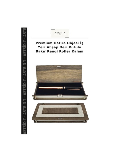 Premium Hatıra Objesi İş Yeri Ahşap Deri Kutulu Bakır Rengi Roller Kalem Çok Renkli
