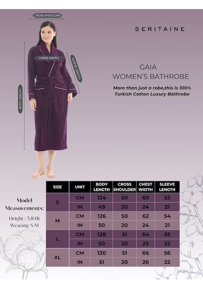 Gaia Şalyaka Kadın Bornozu- Mürdüm %100 Pamuk Mürdüm