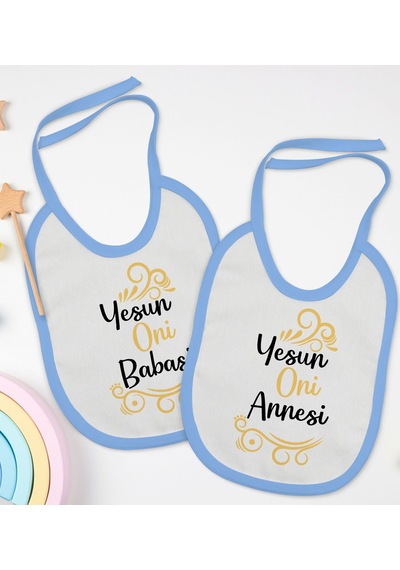 BK Kids Yesun Oni Annesi ve Babasi Tasarımlı 2’li Mavi Mama Önlüğ Mavi