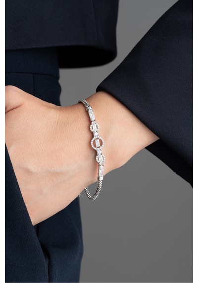 Çekirdekjewelry Işıltılı Zirkon Taşlı 925 Ayar Gümüş Şık Bileklik Gri
