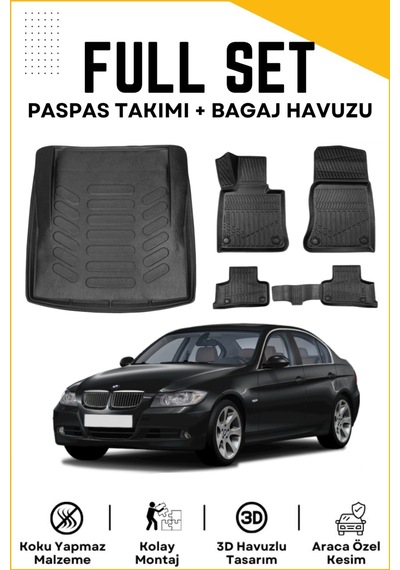 Bmw 3 Serisi E90 2005 Model Birebir Uyumlu Bagaj Havuzu+paspas Seti