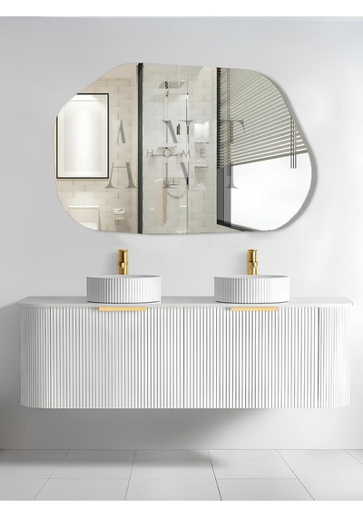 Asimetrik Ayna, Dekoratif Ayna, 85 55 Konsol Aynası, Dresuar Aynası, Tuvalet Aynası. 85 X 55 Gümüş