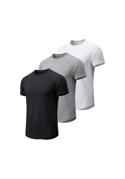 Genius Store 3'lü Paket Erkek Spor Tişört Pamuklu Esnek Günlük Kullanıma Uygun Premium Rahat Kalıpt-shirt Siyah-beyaz-gri