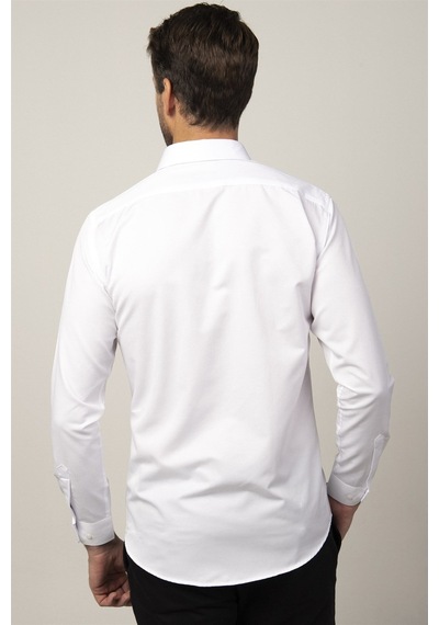 Tudors Modern Slim Fit Pamuklu Kolay Ütü Armürlü Erkek Beyaz Gömlek-25755-beyaz Beyaz