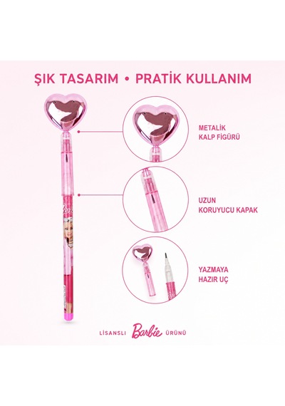 Bakgelal Barbie Kalp Figürlü Geçmeli Silgili Kalem Eğlenceli Kırtasiye Kalemi - 9051561278859 Açık Pembe