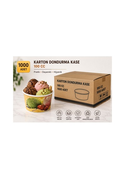 100 Cc Karton Dondurma Kasesi 1000 Adet Tek Kullanımlık Dondurma Kabı - 917540175