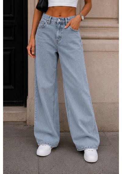 Cedy Denim Cedy Denım Açık Mavi Yüksek Bel Baggy Jean Pantolon E7010