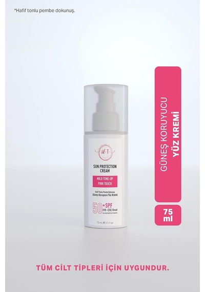 İd-t Pink Touch 50+spf Uvb+uva Broad Hafif Tonlu Pembe Dokunuş Güneş Koruyucu Yüz Kremi Su Bazlı