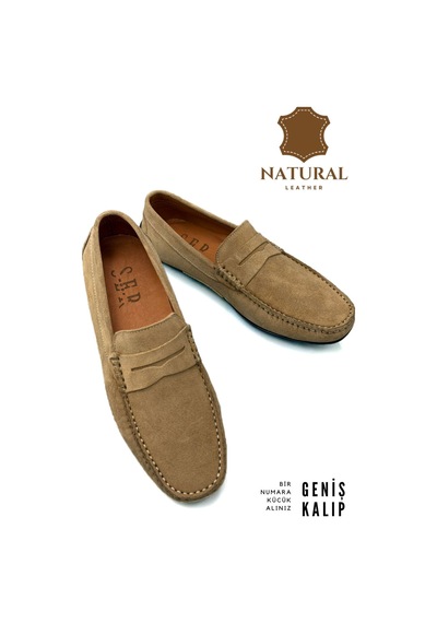 Sermoda Erkek Loafer - Hakiki Deri Rok Loafer Erkek Ayakkabı Süet Bej