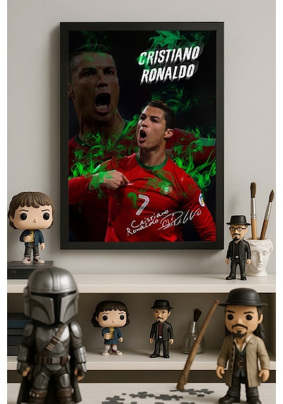 Cristiano Ronaldo Siyah Ahşap Çerçeveli Poster, Dekoratif Futbol Duvar Tablosu