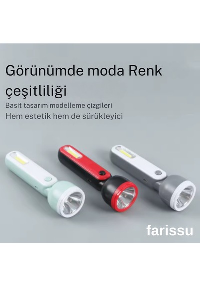 Farissu Şarjlı Taşınabilir El Feneri 200 Metre Aydınlatma Çok Renkli