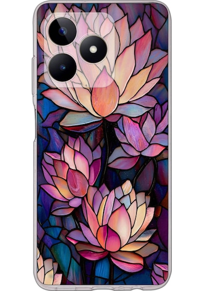 Printify Realme C53 İle Uyumlu Vitray Sessiz Lotus Tasarımlı Şeffaf Silikon Kılıf Şeffaf