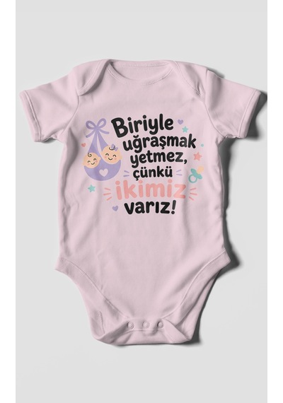Morivokids Biriyle Uğraşmak Yetmez, Yazılı Kısa Kollu Bebek Body %100 Pamuk Bebe Pembe
