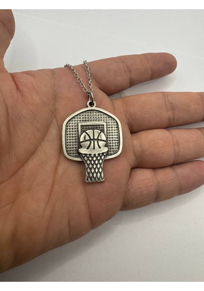 Basketbol Topu Ve Pota Figürlü Kolye Gümüş Renk Spor Temalı Unisex Takı Çok renkli