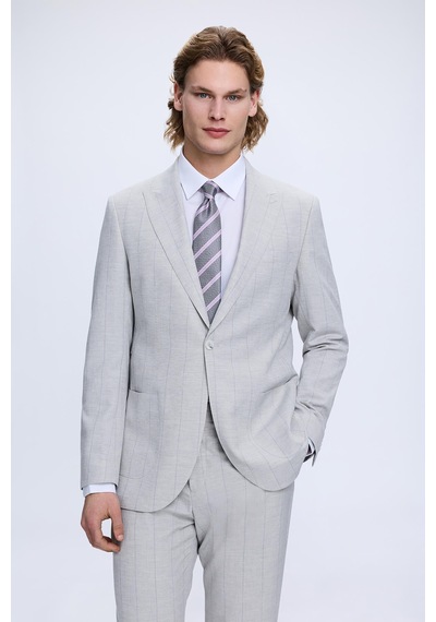 Hatemoğlu Gri Slim Fit Mono Yaka Keten Casual Takım Elbise