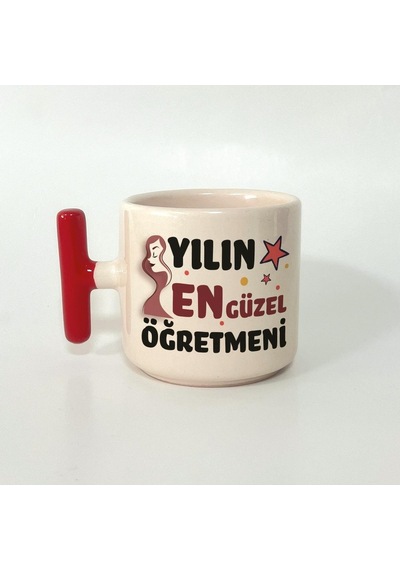 Yılın En Güzel Öğretmeni Baskılı Kırmızı Kulplu T Öğretmenler Günü Kupa