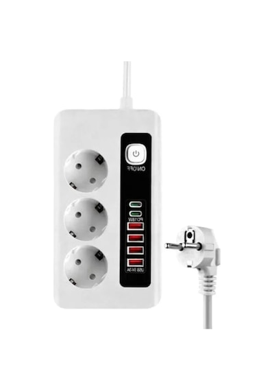 3500w Akım Korumalı Çoklu Priz, 3 Priz Girişi, 2 Type-c + 4 Usb Port 0