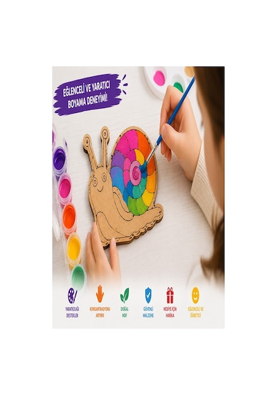 Ahşap Boyama Salyangoz 12 Adet 10x15cm Boyama Böcek Figürleri Etkinlik Çoçuk Gelişim Motor Beceri Kreş Anasınıfı