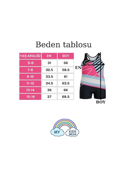 My Kids Wear Kız Çocuk Deniz Yüzücü Mayoları 5-16 Yaş 11922 Pembe - Lacivert