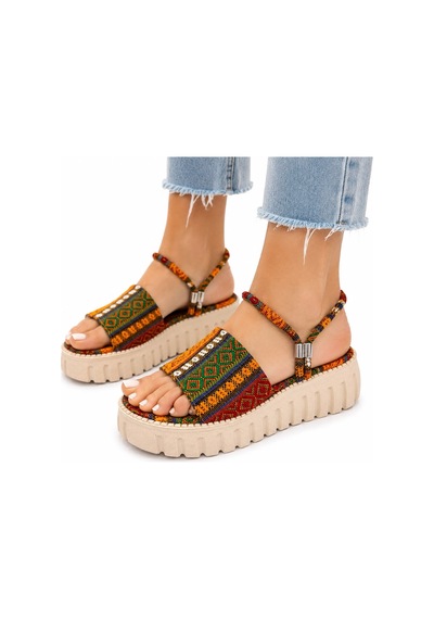 Papucumun Dünyası Kadıın Etnik Kilim Desenli Açık Burun Dolgu Taban Günlük Ve Yazlık Sandalet Karışık Papucumun Dünyası Kadıın Etnik Kilim Desenli Açık Burun Dolgu Taban Günlük Ve Yazlık Sandalet Karışık