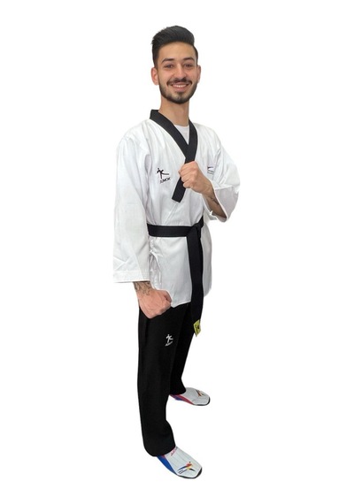 Jumok Taekwondo Siyah Yaka Poomsae-pomse Elbisesi Yıldız Erkek Beyaz - Siyah
