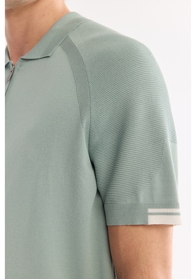 Avva Erkek Nil Yeşili Polo Yaka Fermuarlı Rayon Karışımlı Regular Fit Triko T-shirt A61y5009 Yeşil