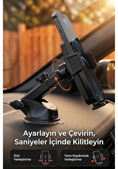 Vantuzlu Sarsıntı Önleyci 360 Dönebilen Araç İçi Telefon Tutucu 1