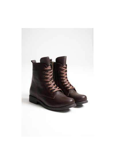 Analin Shoes Kadın Hakiki Deri Bağcıklı Ve Fermuarlı Bot Kahve