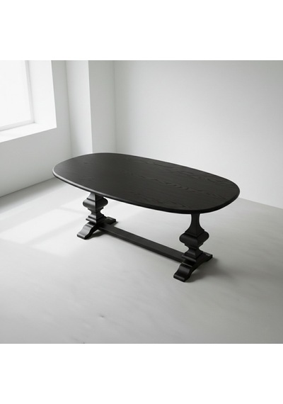 Orleans Fransız Still Oval Ahşap Yemek Masası 90x180 Siyah