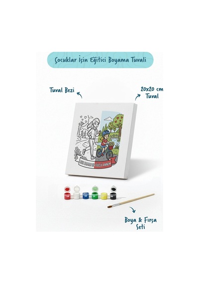 Her Zaman En Güçlü Annem Yazılı Eğitici Boyama Tuvali Şövalesiz Boya Seti 20x20 Cm