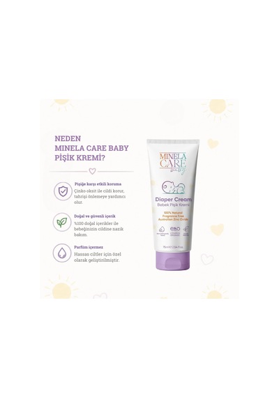 Minela Care 100% Doğal Bebek Pişik Kremi 75 Ml