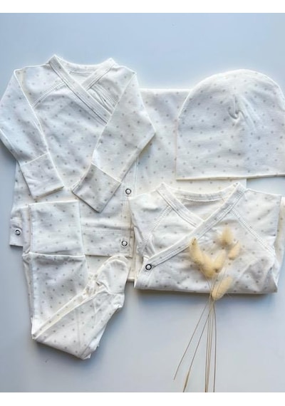 Key Kıds Bej Puantiye Hastane Çıkışı Seti Newborn 0-3 Ay Çok Renkli