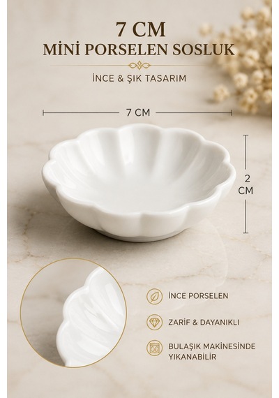 6'lı İnce Porselen Mini Kase Seti Sosluk Reçellik Kahve Yanı Çerezlik Kahvaltılık Sunum Kasesi Beyaz - 918082442 Beyaz