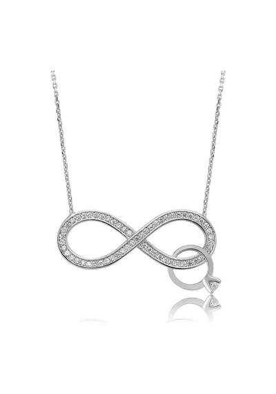 925 Ayar Gümüş Sonsuzluk Tektaş Kadın Gümüş Kolye Beyaz