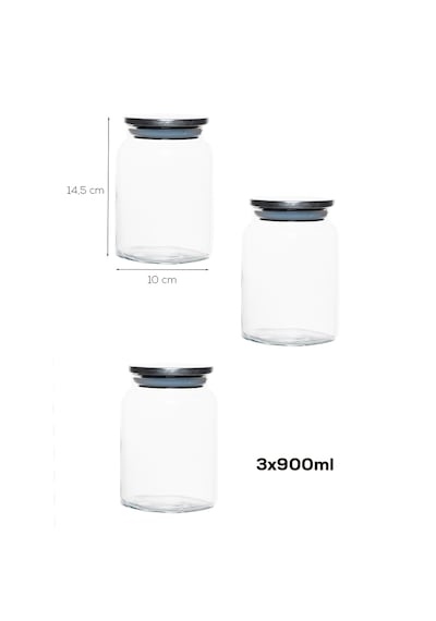 Porsima 4407 Bormio Metal Kapaklı 3lü Cam Kavanoz Seti Vakum Kapaklı Saklama Düzenleme Kabı Seti 900ml