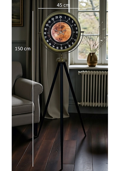 Eskitme 24 Saat Göstergeli Özel Tasarım Tripod Ayaklı Saat Diğer