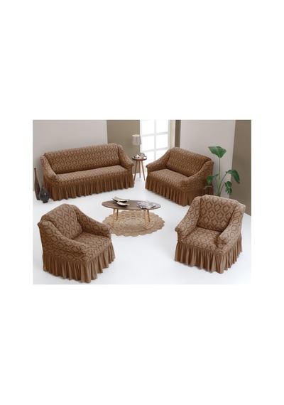 Altınkoza Jakarlı Damask Koltuk Örtüsü Standart Takım 3+2+1+1 Bej