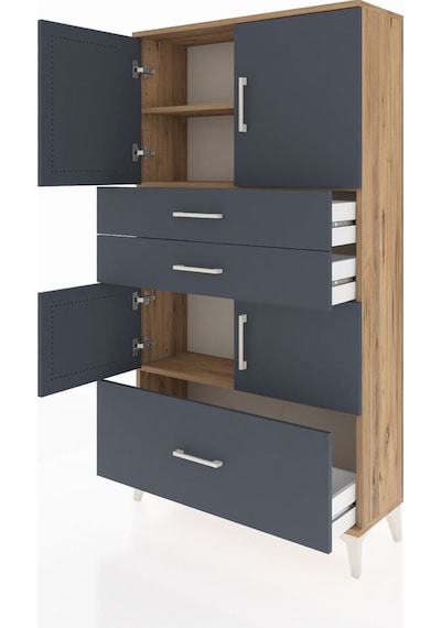 Arges Dolap 3 Raflı 3 Çekmeceli 4 Kapaklı 88x30x163 Çam-antrasit Çam