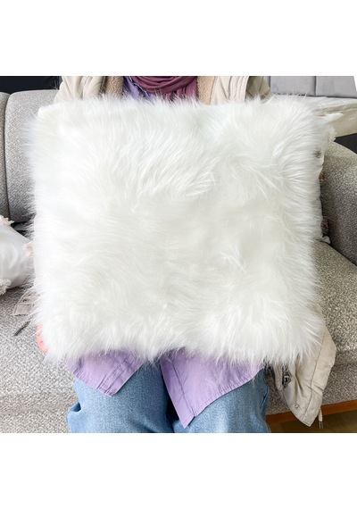 Elite Peluş Dekoratif Kırlent Kılıfı 45x45 Cm - Peluş Kırlent Kılıfı 1 Adet Beyaz