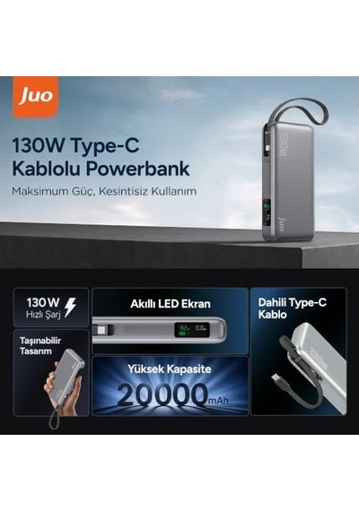 20000mah 130w Led Ekranlı Usb-a + Type-c Kablolu Powerbank Taşınabilir Hızlı Şarj Cihazı Diğer