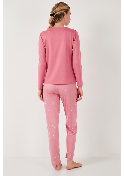 Lela Regular Fit Desenli Bisiklet Yaka Bayan Pijama Takımı 65719102 Pembe Lela Regular Fit Desenli Bisiklet Yaka Bayan Pijama Takımı 65719102 Pembe