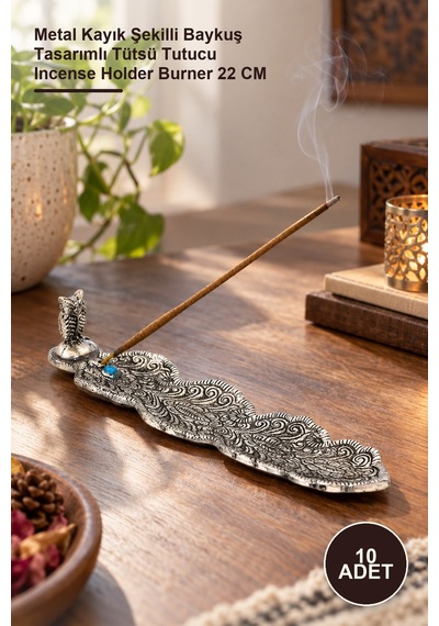10 Adet Tütsülük Metal Kayık Şekilli Baykuş Tasarımlı Tütsü Tutucu Incense Holder Burner 22 Cm