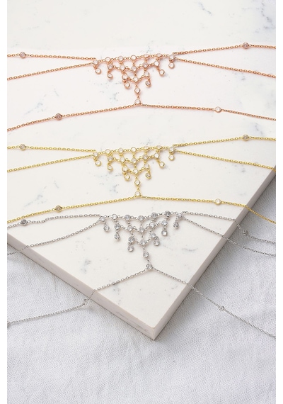 Queen Silver Jewelry 925 Ayar Gümüş, Zirkon Taşlı Vücut Zinciri Altın
