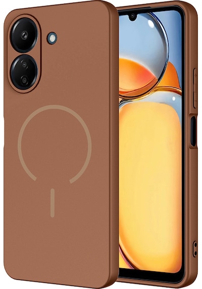 Xiaomi Redmi 13c Kılıf M-safe Şarj Özellikli Zore Meta Kapak Kahverengi