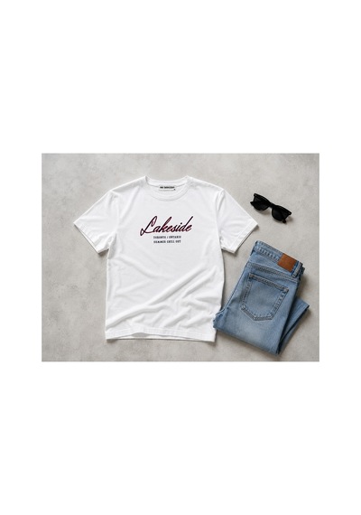 Me Selection Lakeside Tasarım %100 Pamuk Unisex Basic Tişört Beyaz