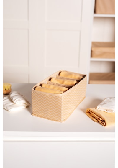 Serstil 6 Gözlü Çekmece İçi Dolap Çorap / İç Çamaşırı Katlanabilir Düzenleyici Organizer Kutu 14x28x12 Cm Martı Bej