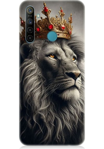 Realme 5i Uyumlu Taçlı Aslan 3 Desenli Silikon Kılıf