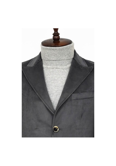 Wessi Süet Slim Fit Uzun Gri Erkek Kaban 001